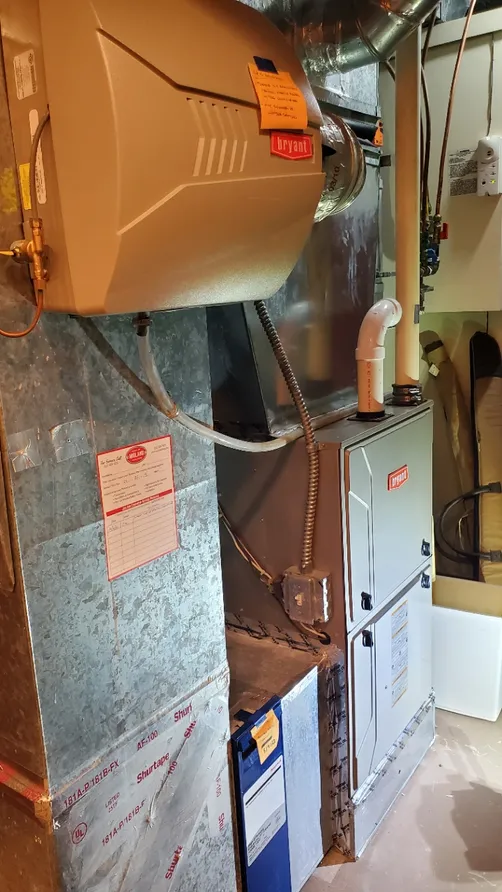 Bryant furnace installation with humidifier in a Twin Cities basement
